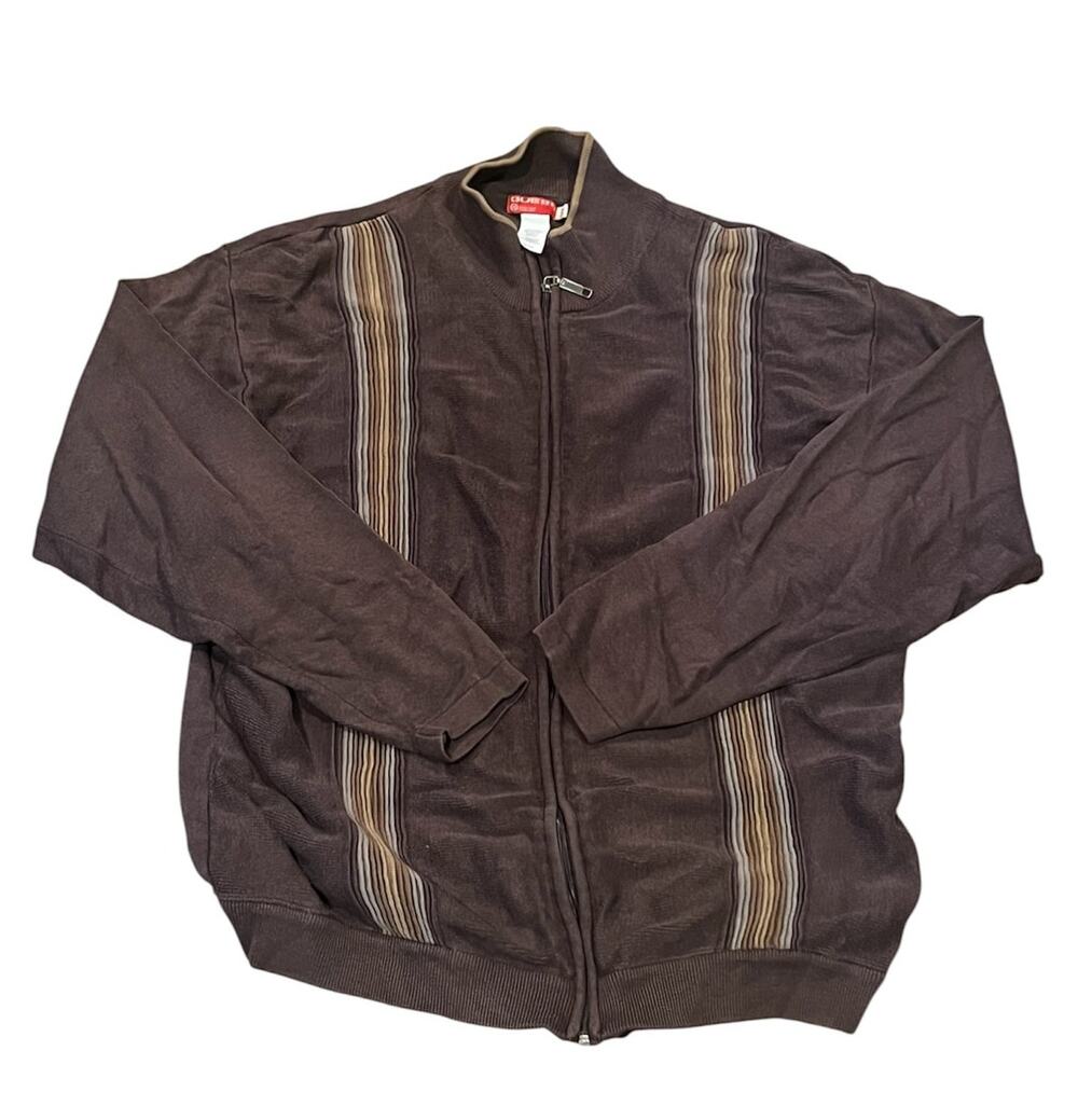 Vintage 90s Guess Brown Zip Up Sweater Jacket XL Retro Grunge Y2K